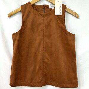 EVEREVE NEW Ava Faux Suede Tank Women's XS Cowhide Brown Sleeveless Western 70s